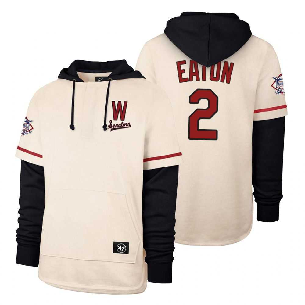 Men Washington Nationals 2 Eaton Cream 2021 Pullover Hoodie MLB Jersey